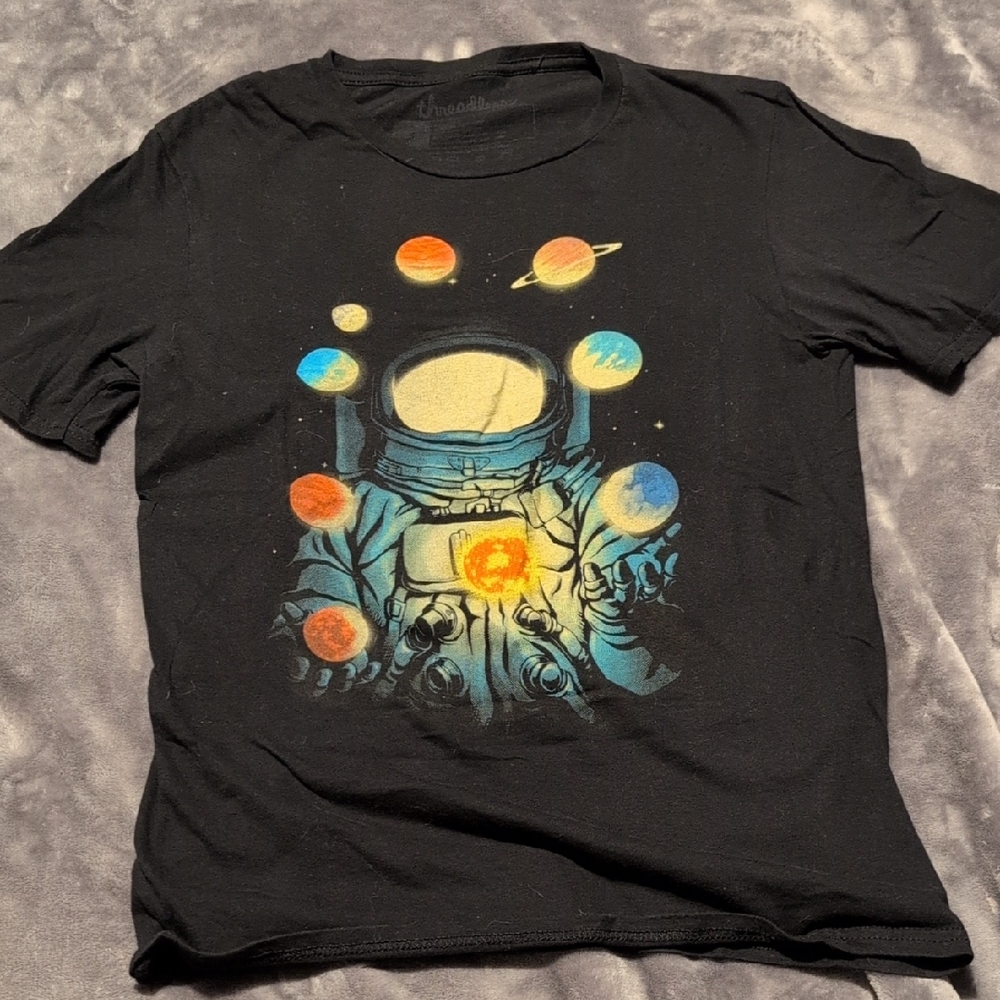 Black Graphic Tee with Astronaut Design